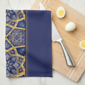 Arabische Blaue Gold-Blumen-Mandala Geschirrtuch (Viertel Falte)