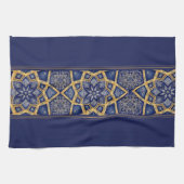 Arabische Blaue Gold-Blumen-Mandala Geschirrtuch (Horizontal)