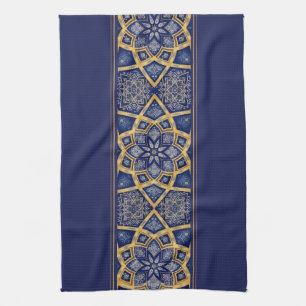 Arabische Blaue Gold-Blumen-Mandala Geschirrtuch
