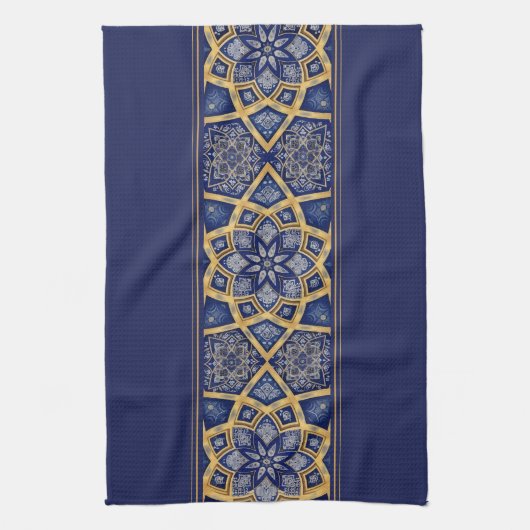 Arabische Blaue Gold-Blumen-Mandala Geschirrtuch (Vertikal)