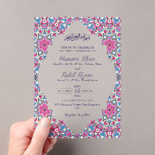Arabische Bogen-Rosa-Navy-Blau-Verzierte Muslimisc Acryleinladungen