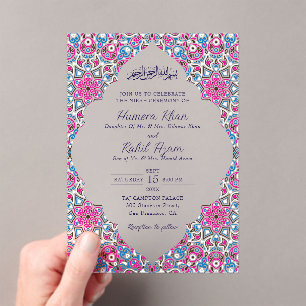 Arabische Bogen-Rosa-Navyblau-Verzierte Muslimisch Acryleinladungen