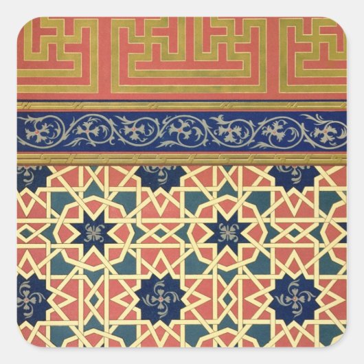 Arabische Dekorationen (Farblitho) Quadratischer Aufkleber (Vorderseite)