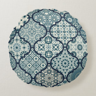 Arabische dekorative Azulejos-Fliesen Patchwork is Rundes Kissen