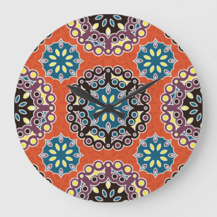 Arabische Fliesen, Vintages Patchwork-Muster. Große Wanduhr