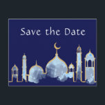Arabische Nächte am Geburtstag Save the Date Postk Ankündigungspostkarte<br><div class="desc">Arabianische Nächte Save the Date Postkarten mit hübschen blauen und goldenen Illustrationen auf königsblauem Hintergrund. Diese arabischen Nachtpostkarten sind einfach an Ihre Veranstaltung angepasst, indem Sie einfach Ihre Angaben in den Schriftart-Stil und den Wortlaut Ihrer Wahl einfügen. Sie können auch die Hintergrundfarbe auf der Vorder- und Rückseite ändern. Dies ist...</div>