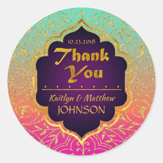 Arabische Nächte Bollywood Danke Label Runder Aufkleber (Vorderseite)