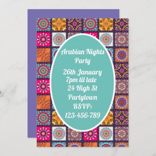 Arabische Nächte buntes Mosaikthema Party Einladung (Vorne/Hinten)
