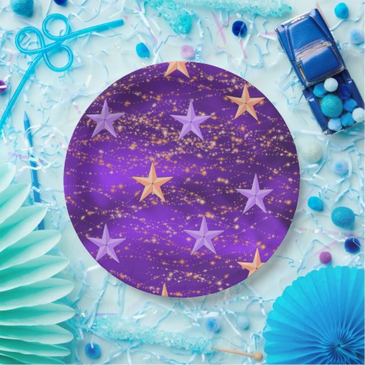 Arabische Nächte Lila- und Goldsterne Pappteller (Party)