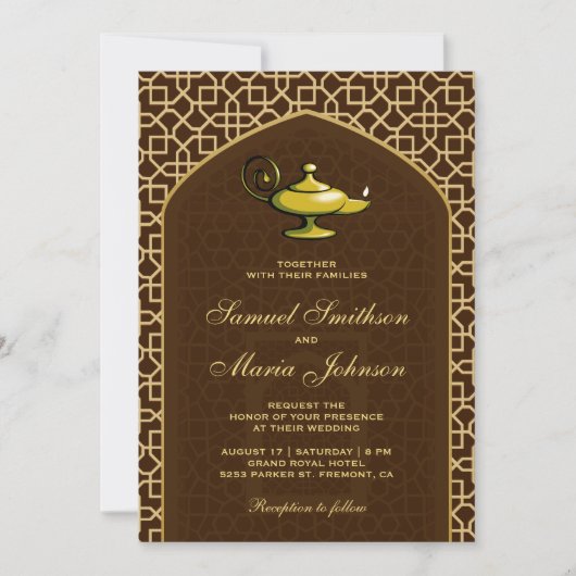 Arabische Nächte Magic Lamp Braun Hochzeit Einladung (Vorderseite)