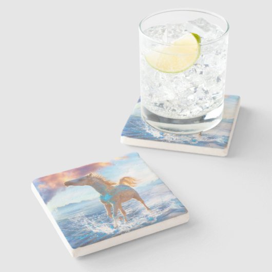 Arabische Pferde "PFERDE VON STELLAR INSEL" Steinuntersetzer (Seitenansicht)