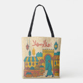 Arabische Souq Illustration - farbenfrohe mittelös Tasche (Rückseite)