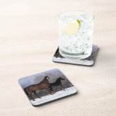 Arabische Stute u. Fohlen im Schnee Getränkeuntersetzer (Rechte Seite)