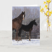 Arabische Stute u. Fohlen im Schnee Karte (Gelbe Blume)