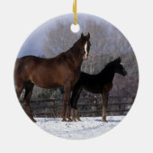 Arabische Stute u. Fohlen im Schnee Keramikornament (Hinten)