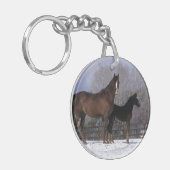Arabische Stute u. Fohlen im Schnee Schlüsselanhänger (Vorderseite links)