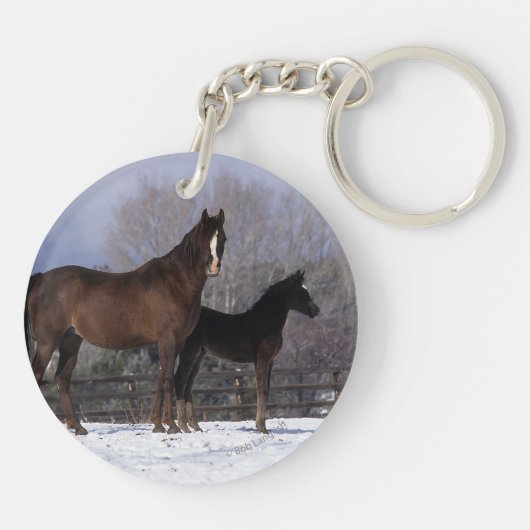 Arabische Stute u. Fohlen im Schnee Schlüsselanhänger (Rückseite)