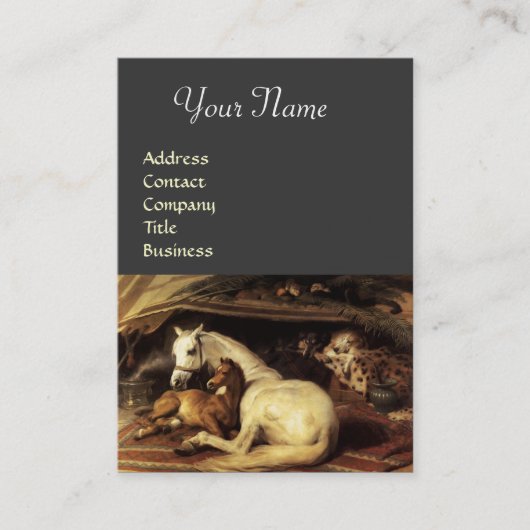 ARABISCHE ZEIT MIT PFERDEN, ANDEREN TIEREN, GrauZE Visitenkarte (Vorderseite)