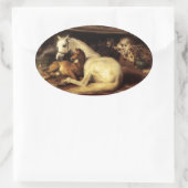 ARABISCHE ZEIT MIT PFERDEN, ANDEREN TIEREN OVALER AUFKLEBER (Tasche)