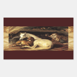 ARABISCHE ZEIT MIT PFERDEN, ANDEREN TIEREN RECHTECKIGER AUFKLEBER