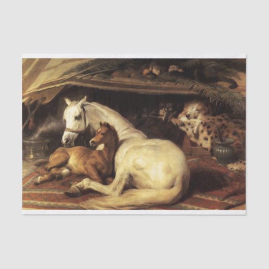 ARABISCHE ZEIT MIT PFERDEN, ANDEREN TIEREN SEIDENPAPIER (Vorderseite)