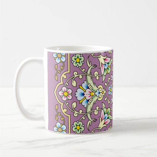 Arabischer Blumenrahmen. Traditionelles islamische Kaffeetasse (Links)