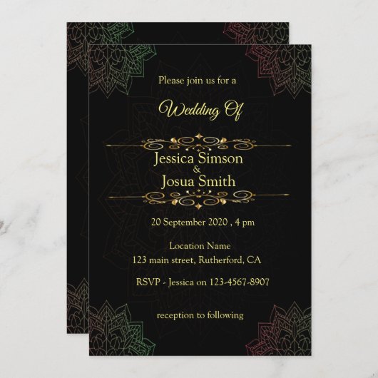 Arabischer Brief mit Mandala Hochzeit Einladung (Vorne/Hinten)