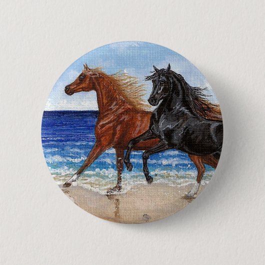 Arabischer Knopf des Galoppstrandes Pferde Button (Vorderseite)
