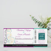 Arabischer Lila Boarding-Pass-Einladung Hochzeit Einladung (Stehend Vorderseite)