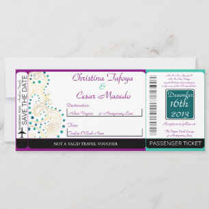 Arabischer Lila Boarding-Pass-Einladung Hochzeit Einladung