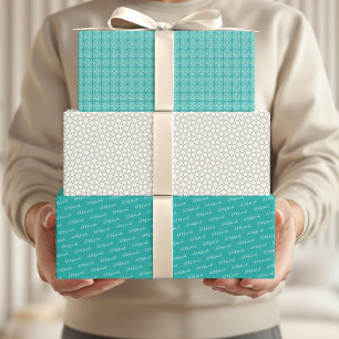 Arabisches Eid Mubarak Süßes Türkises Sternenmuste Geschenkpapier Set