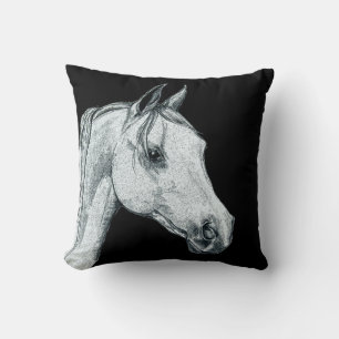 Arabisches Pferd-Portrait auf Schwarz Kissen