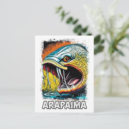 Arapaima Monster Fisch für EXTREME ANGLERS Amazon Postkarte (Stehend Vorderseite)
