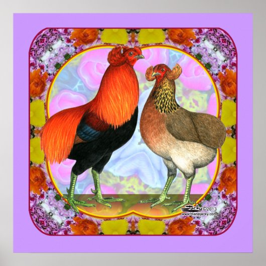 Araucani - Chickens Art Nouveau Poster (Vorne)
