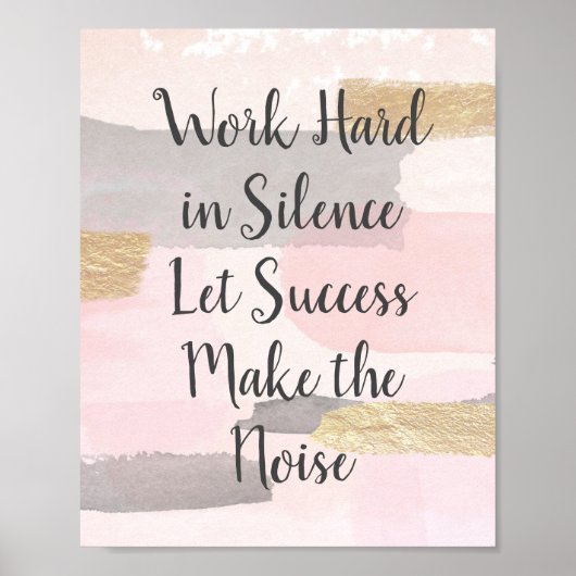 ARBEIT IN SILENZ - Pink Gold Zitat Poster (Vorne)