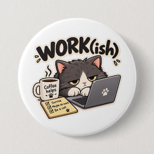 Arbeit Ist Lustige Katze Kaffee Büro Humor Design Button