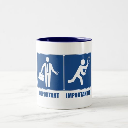 Arbeit ist wichtig, Lacrosse ist wichtig Zweifarbige Tasse (Mittel)