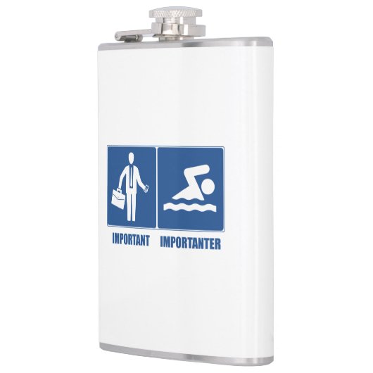 Arbeit ist wichtig, Schwimmen ist wichtig Flachmann (Links)