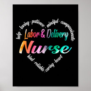 Arbeit und Lieferung Krankenpflege Herz Word Cloud Poster