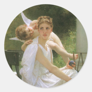 Arbeit unterbrochen von Bouguereau, Engelsporträt Runder Aufkleber