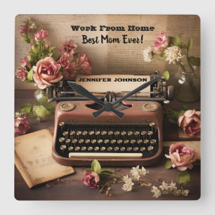 Arbeit-von-zu-Hause-Mutter Retro-Schreibmaschine-W Quadratische Wanduhr