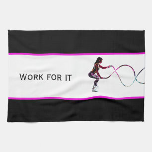 Arbeite dafür - Battle Ropes Fitness Schwarz und W Geschirrtuch