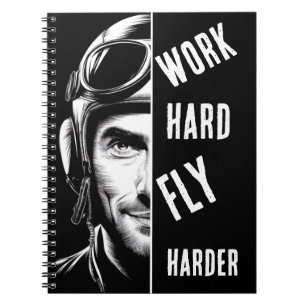 Arbeite hart, fliege härter, Pilot,Comic Notizblock