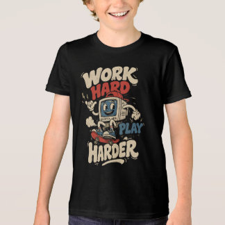 Arbeite Hart Spiele Härter Retro 90er Skater Compu Tri-Blend Shirt