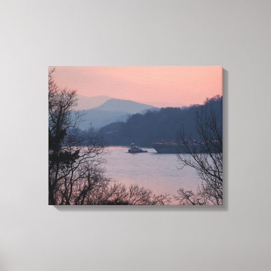 Arbeiten am Fluss bei Sonnenuntergang Leinwanddruck (Vorderseite)