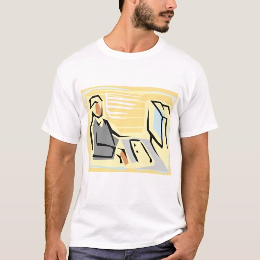 Arbeiten am T - Shirt eines Computerpersonals (Vorderseite)