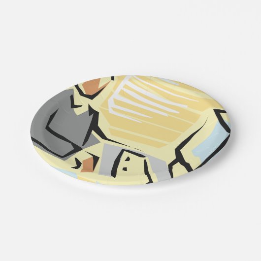 Arbeiten an einem Computer-Paper-Teller Pappteller (Schrägansicht)