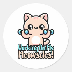 Arbeiten an meinen Browsern! Niedlicher Gym Cat Pu Runder Aufkleber