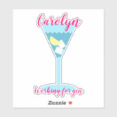 Arbeiten für Gin, blaues Glas, personalisiert Aufkleber (Blatt)