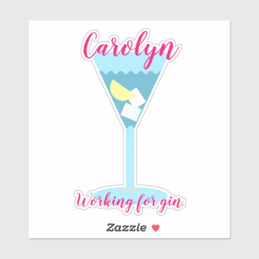 Arbeiten für Gin, blaues Glas, personalisiert Aufkleber (Blatt)